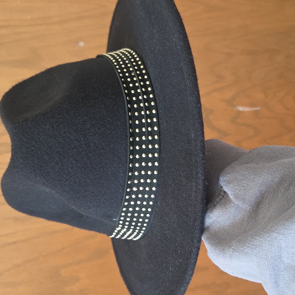 Women Black Studded Band Wool Fedora Hat